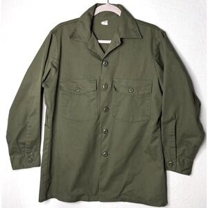 Vintage Military Shirt Mens S / M Green Utility Dura‎ Press OG-507 70s READ